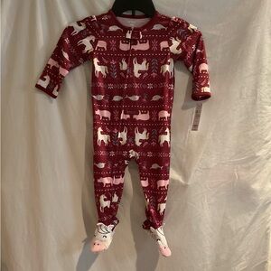 Carter's Girls' 18 months Maroon Unicorn/Narwhal/Rhino Print Footed Pajamas NWT